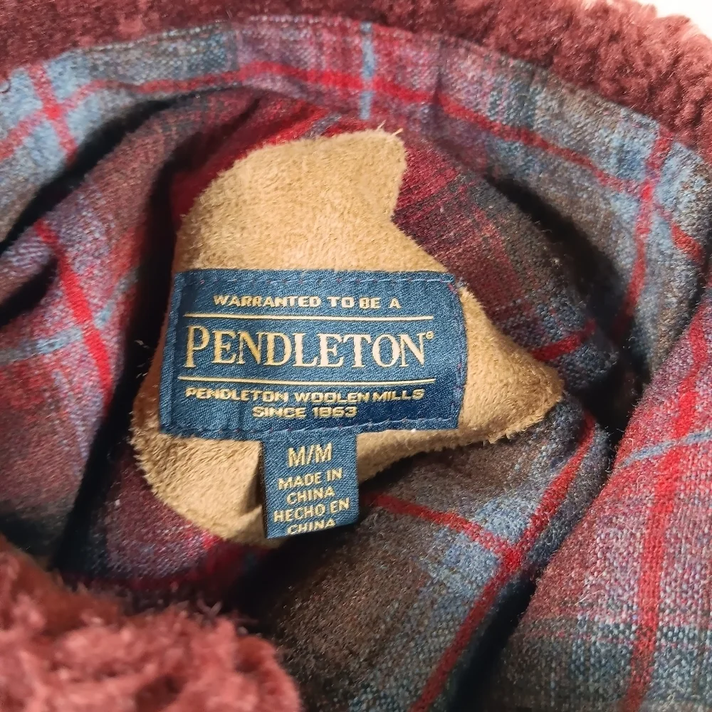 Pendleton Jacket Womens Medium Maroon Fuzzy Zip Sherpa Wool Teddy Deep Pile - Picture 3 of 12